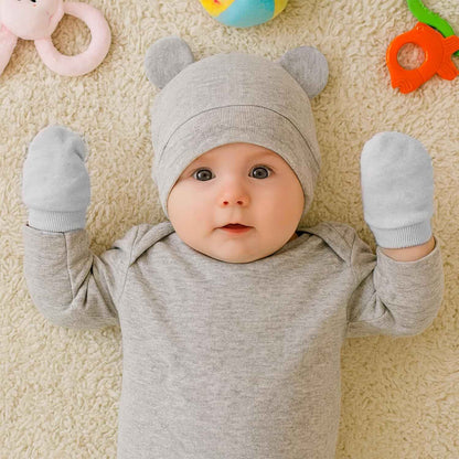 2 Sets Newborn Baby Hat and Gloves Set Beanie Clothing Unisex Infant Hat Nursery Hat Baby Boys Girls 0-6 Months (Apricot, Grey)