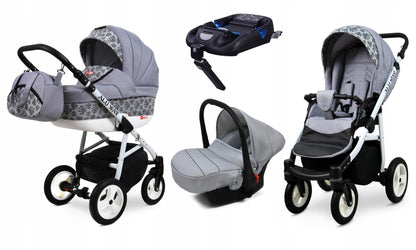 BabyLux® Kinderwagen Set 4 in 1 - Alu Way - incl. Babywanne, Buggy Sportsitz, Auto-Babyschale, ISOFIX-Basisstation - Autositz - Kinderwagenset - Kombikinderwagen mit Wickeltasche usw.