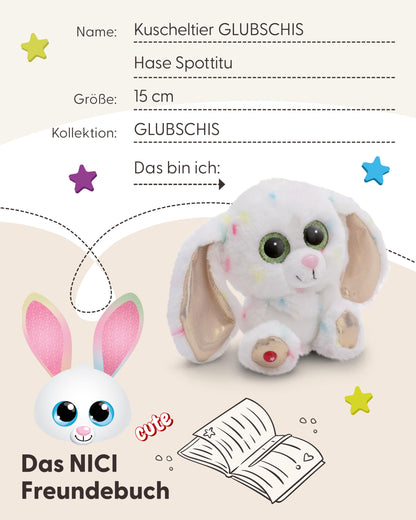 NICI GLUBSCHIS Kuscheltier Hase Spottitu 15cm bunt - Stofftier aus weichem Plüsch, niedliches Plüschtier zum Kuscheln und Spielen, für Kinder & Erwachsene, tolle Geschenkidee - 61453