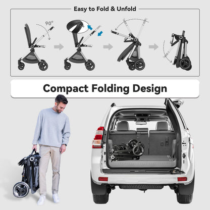 ELITTLE EMU Gegen Fahrtrichtung Buggy Kinderwagen Faltbar kompakter Baby Buggy Schwarz Wendesitz Kinderwagen mit Liegefunktion für Klein von 0 bis 3 Jahre (0-25 kg)