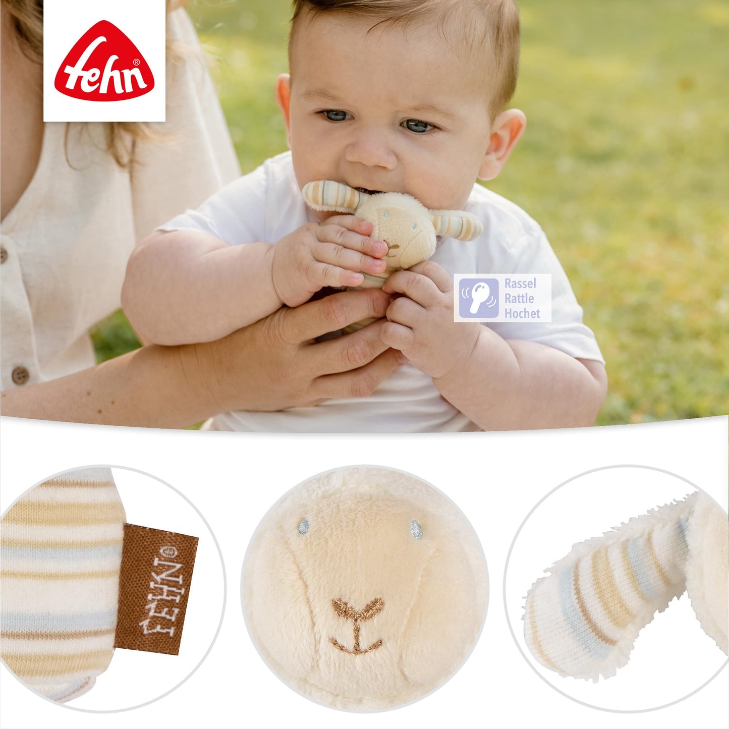 Fehn Mini-Rassel Otter – Mini-Greifling zum Rasseln, Fühlen, Spielen mit kuschelweichem Stoff-Tier – ein treuer Begleiter für Babys und Kleinkinder ab 0+ Monaten