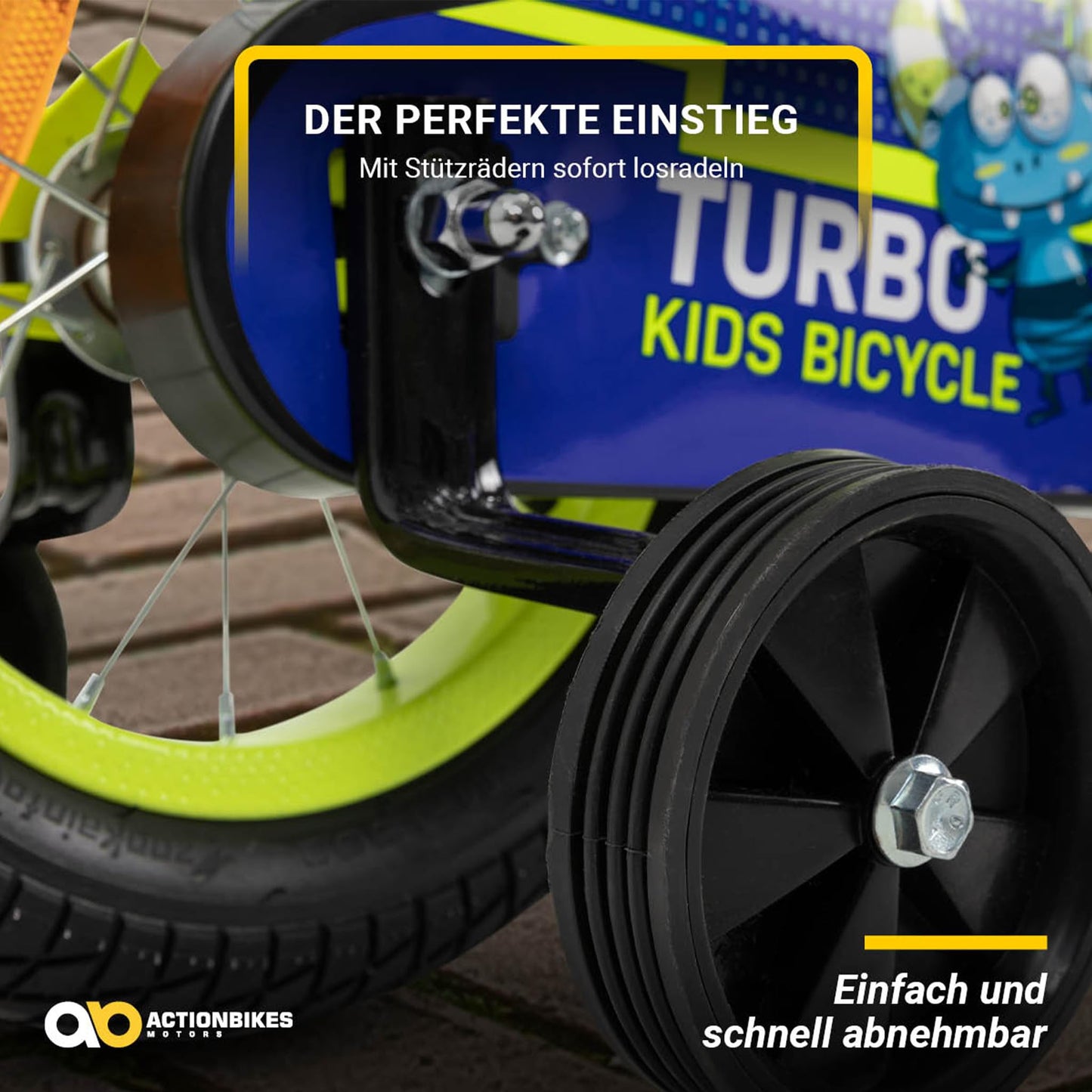 Actionbikes Kinderfahrrad Turbo | 12 16 Zoll - V-Brake Bremsen - Fahrrad für Kinder von 2-7 Jahren - Schutzblech v. / h - Kinder Fahrrad für Mädchen & Jungen - Fahrräder - Bicycle - Kinderrad - Bike - Meloni2
