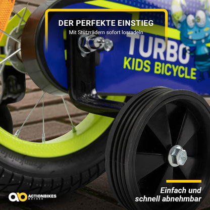 Actionbikes Kinderfahrrad Turbo | 12 16 Zoll - V-Brake Bremsen - Fahrrad für Kinder von 2-7 Jahren - Schutzblech v. / h - Kinder Fahrrad für Mädchen & Jungen - Fahrräder - Bicycle - Kinderrad - Bike - Meloni2