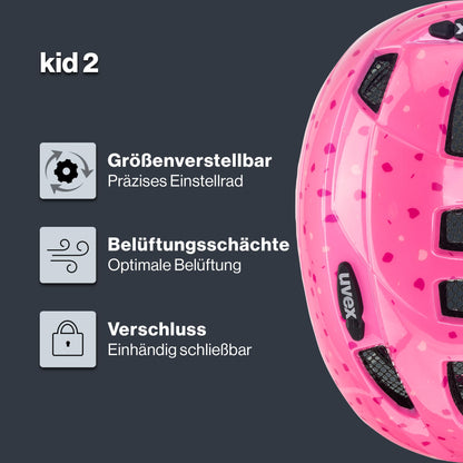 uvex Kid 2 - Lightweight bicycle helmet for children - individual size adjustment - expandable with LED light 