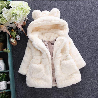 Angel ZYJ Girls' Fur Coat Winter Jacket Faux Fur Jacket Baby Girls Autumn Winter Coat Warm Jacket with Hood Wool Coat Hooded Jacket