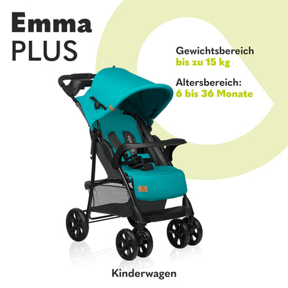 LIONELO Emma Plus Kinderwagen bis zu 15 kg, Kindersportwagen, leicht modern klein Buggy mit Liegeposition, zusammenklappbar, große Räder, großer Korb, Tasche Vivid Turkus