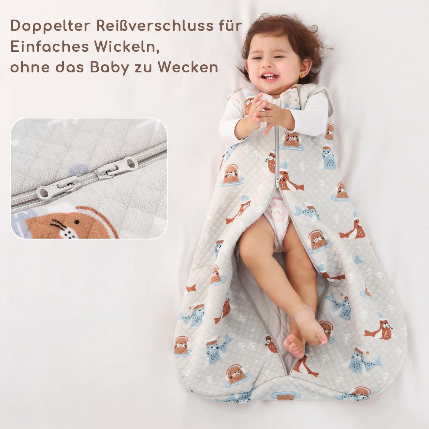 Yukkidds Baby Summer Sleeping Bag, 100% Cotton, 0.5 Tog, beige elephant, 0 - 6 months