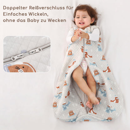 Yukkidds Baby Summer Sleeping Bag, 100% Cotton, 0.5 Tog, beige elephant, 0 - 6 months