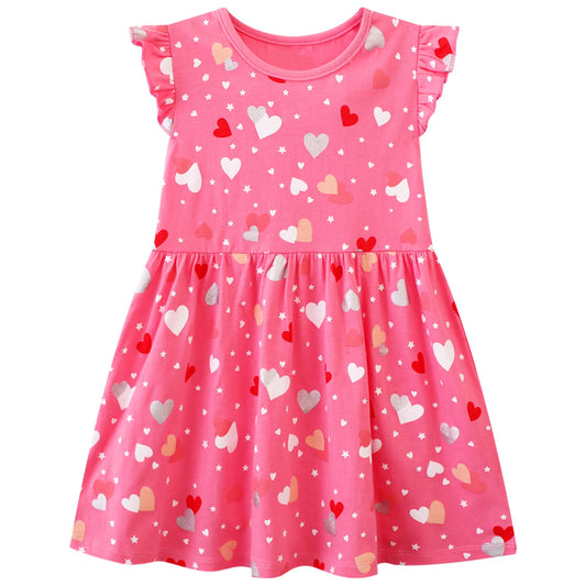 FILOWA Dresses for Girls Children Unicorn Flowers Embroidery Heart Print Animal Summer Dress Cartoon Children's Dresses Embroider Cotton Girls Dress Long/Sleeveless Casual Birthday Children's Clothing, Size 92-128 