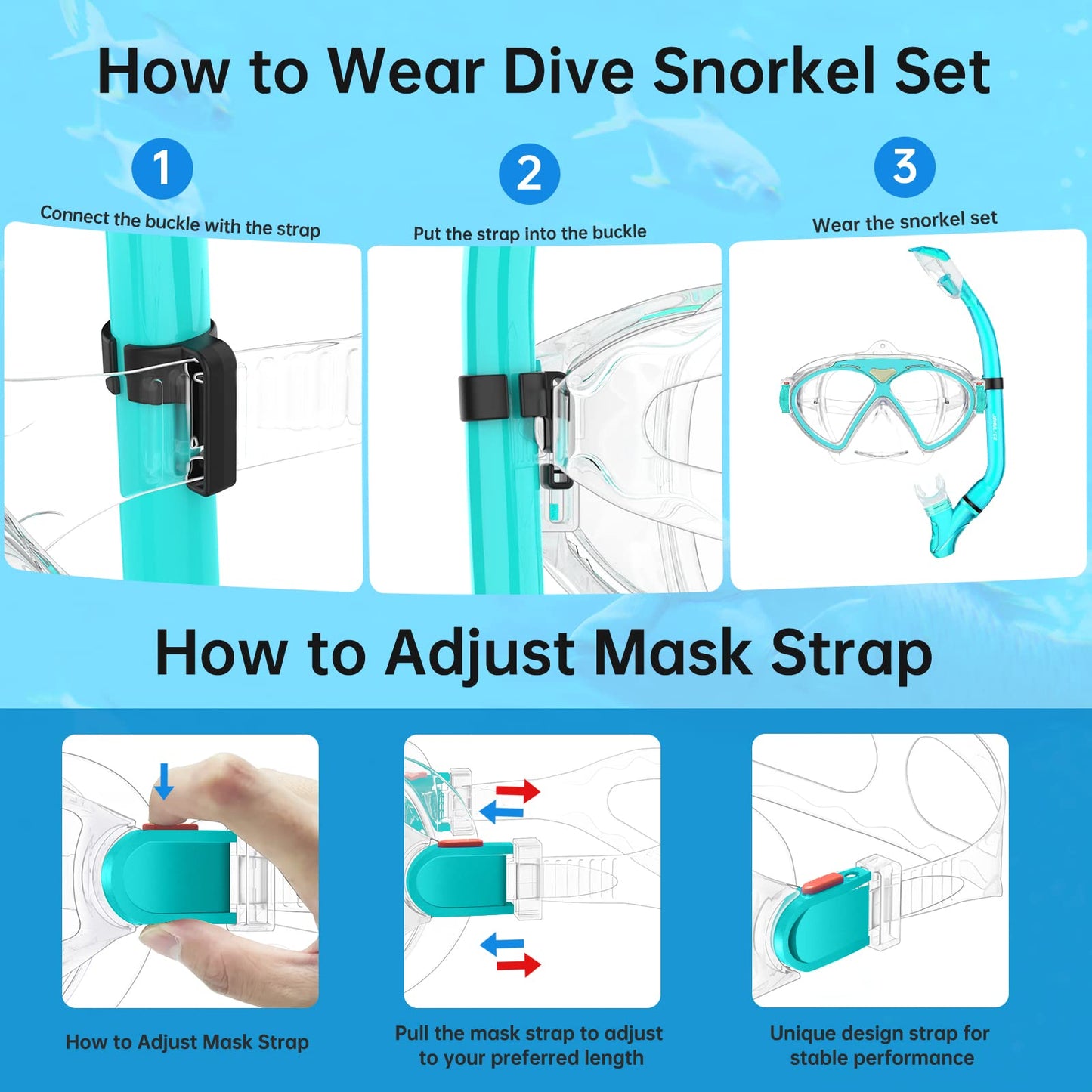 JEMULICE Taucherbrille Kinder, Schwimmbrille Kinder Schnorchelmaske für Jungen Mädchen, Tauchmaske mit Nasenabdeckung 180°Panorama HD Anti Nebel Anti-Leck Schwimmmaske für Kinder 4-16 Jahre