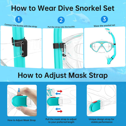 JEMULICE Taucherbrille Kinder, Schwimmbrille Kinder Schnorchelmaske für Jungen Mädchen, Tauchmaske mit Nasenabdeckung 180°Panorama HD Anti Nebel Anti-Leck Schwimmmaske für Kinder 4-16 Jahre