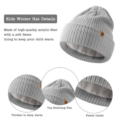 MARUKO Children's Winter Hat Scarf Gloves Set 3 in 1, Toddler Knitted Beanie Neck Warmer, Thick Fleece Thermal Knit Hat Scarf Gloves Set for Children Aged 2-8
