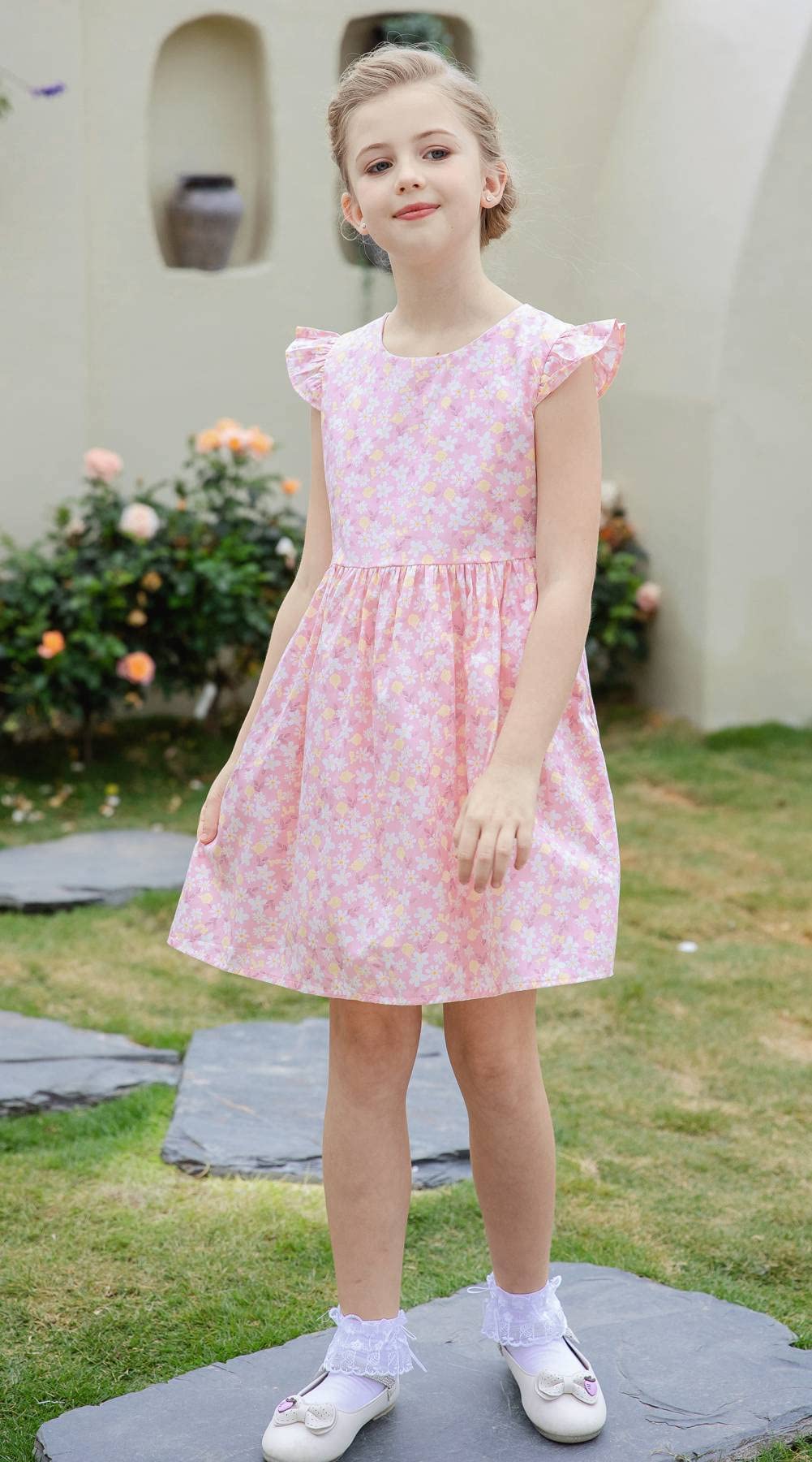 SMILING PINKER Girls Dress Cotton Flower Summer Party Girls Dresses