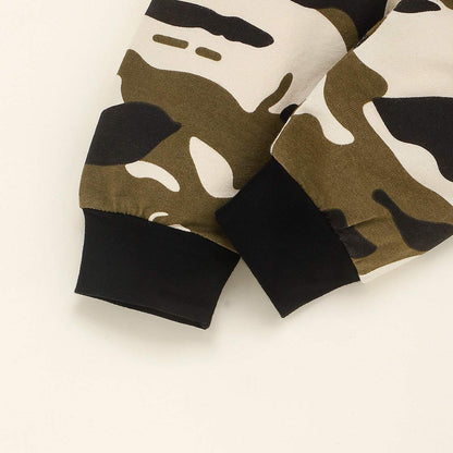 Juflam Baby Boy Camouflage Outfits Set Langarm Daddy's Boy Camo Hoodie Top mit Tasche + Hose