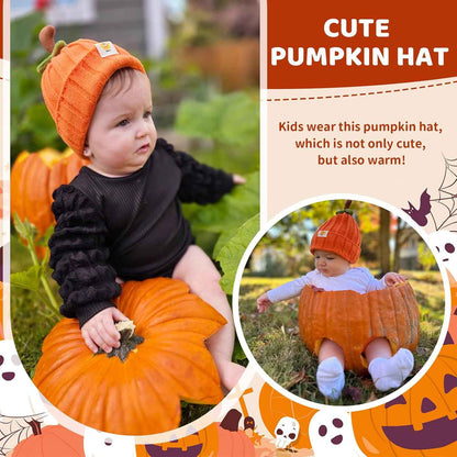 CharmBurst Baby Hat Pumpkin Design Orange, Soft Winter Hat for Boys and Girls, Children's Beanie Hat Halloween Gift, Winter Warm Hat Baby Gift
