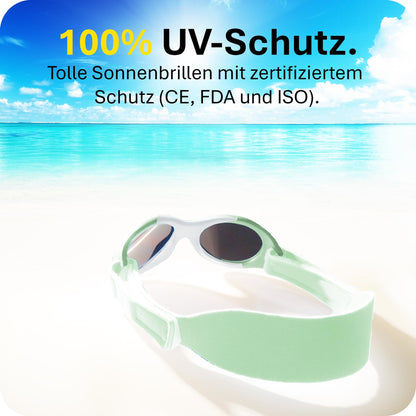 Mausito BABY Sonnenbrille 0-18 Monate Mädchen I VERGLEICHSSIEGER Sonnenbrille Baby 100% UV-Schutz I BIEGSAM & verstellbares Band I Schadstofffrei I Europäisches Design für Kinder gemacht