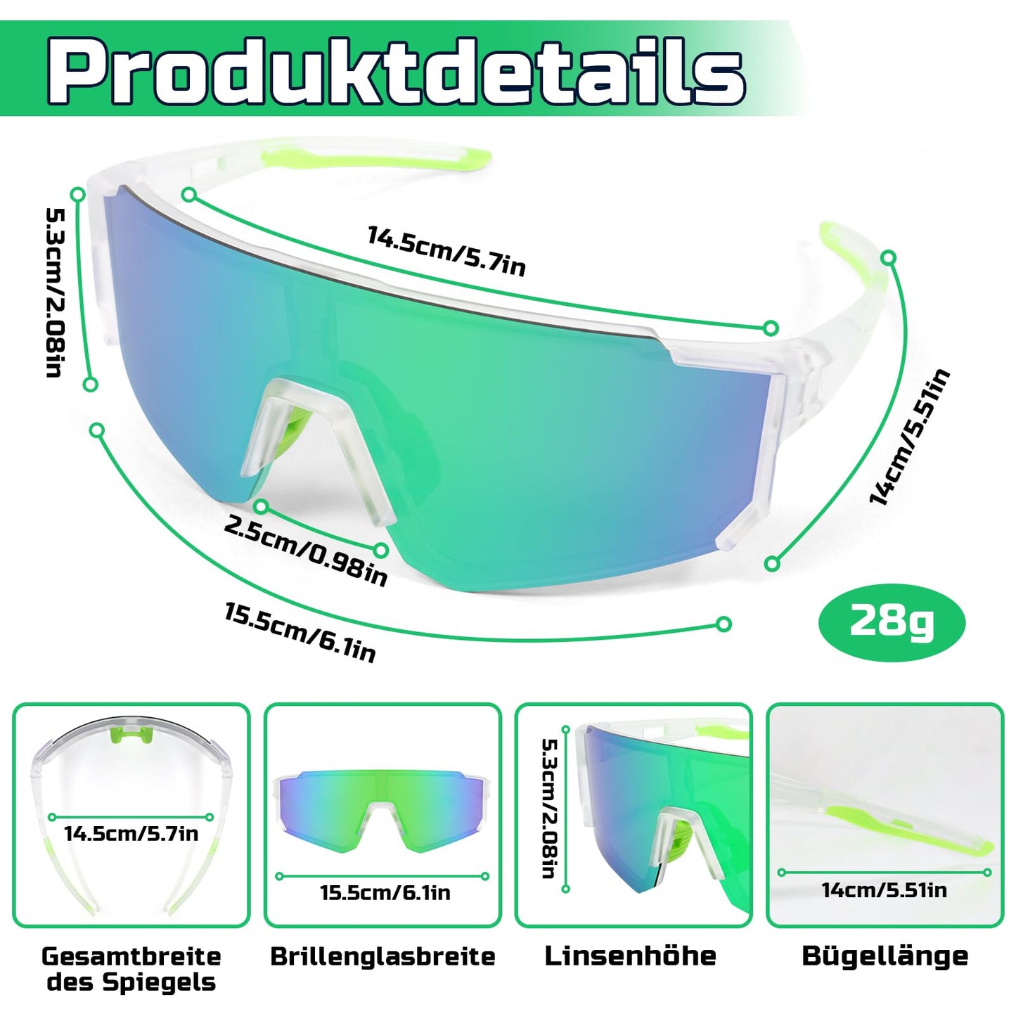 Rosedreamer Schnelle Brille Sport Sonnenbrille Herren Damen Polarisierte Sonnenbrille Fahrradbrille Laufbrille für MTB Rennrad Radfahren Biking Ski FahrradLaufen mit UV400 Schutzbrille