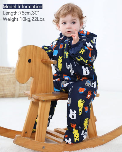 Baby Romper with Hood, Snowsuits with Gloves and Booties, for Toddlers, Fleece Cotton Romper for Toddlers, Boys and Girls, Warm Jumpsuit, Winter Jacket, 6-9 Months