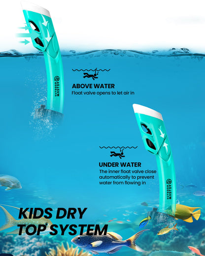 OutdoorMaster Marlin Children's Snorkel Set, Adjustable Strap, Dry Top Diving Mask, Anti-Fog Snorkel Mask, Children's Swimming Goggles for Boys and Girls, Age 4-14