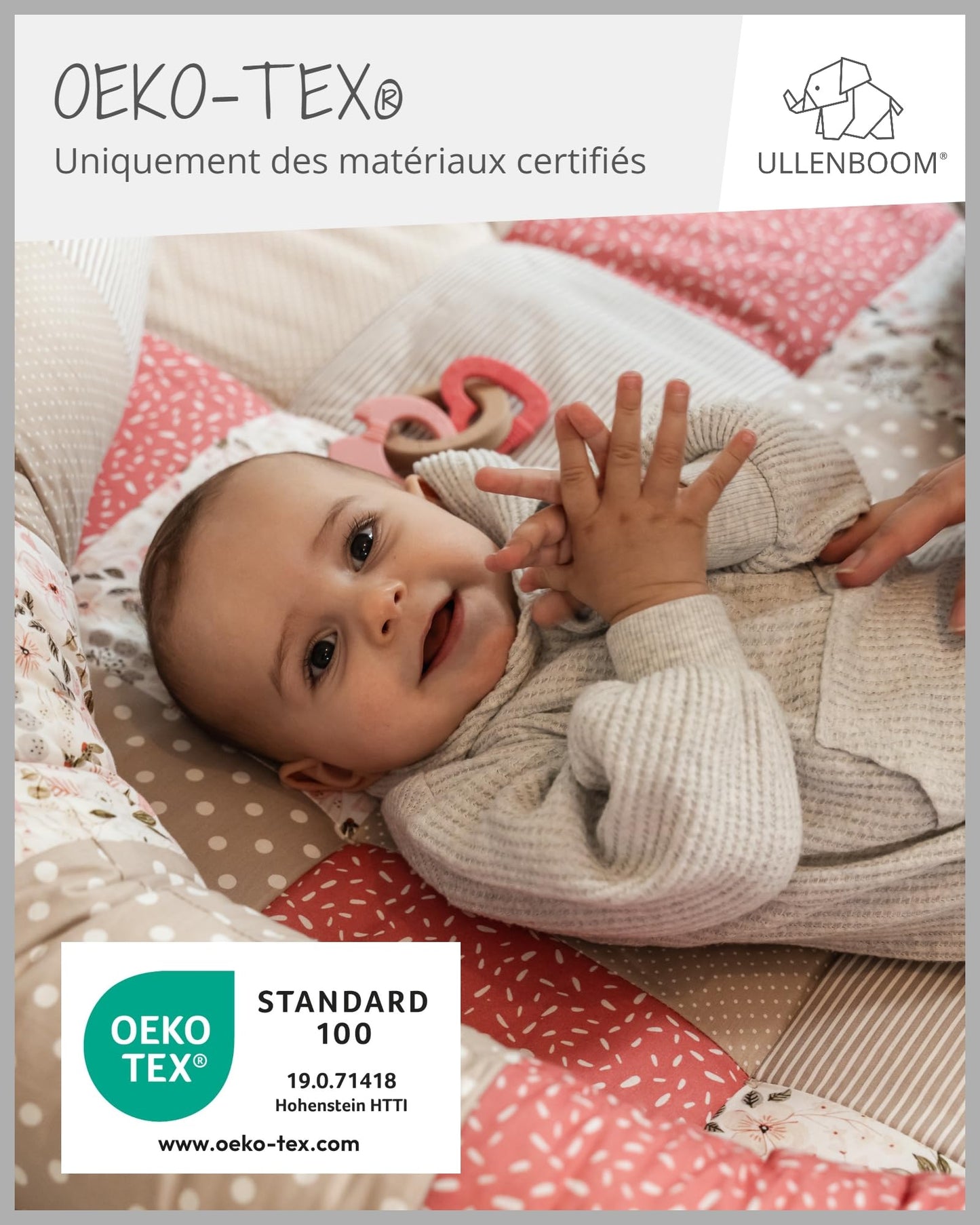 ULLENBOOM Krabbeldecke für Baby 80x80 cm, Outdoor-geeignet, 100% OEKO-TEX Materialien, Made in EU, Weich gepolstert, Eukalyptus - ideal als Spieldecke Baby - Meloni2