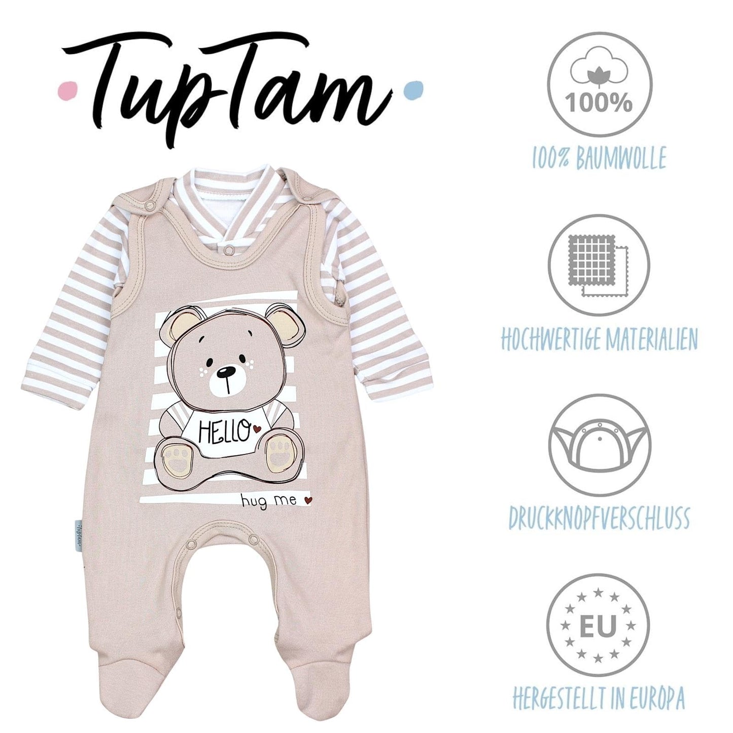 TupTam Baby Mädchen Jungen Strampler mit Langarmshirt Aufdruck Spruch 2 teilig