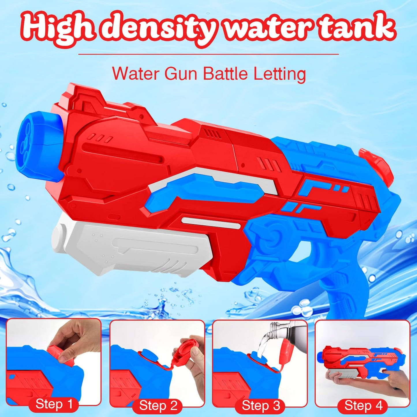 Wasserpistole Kinder – 1200ML Wasserspritzpistole mit 8–10m Reichweite, Outdoor Spielzeug für Sommer, Strand, Pool & Garten – Wasserblaster große reichweite für Jungen & Mädchen (Rot)