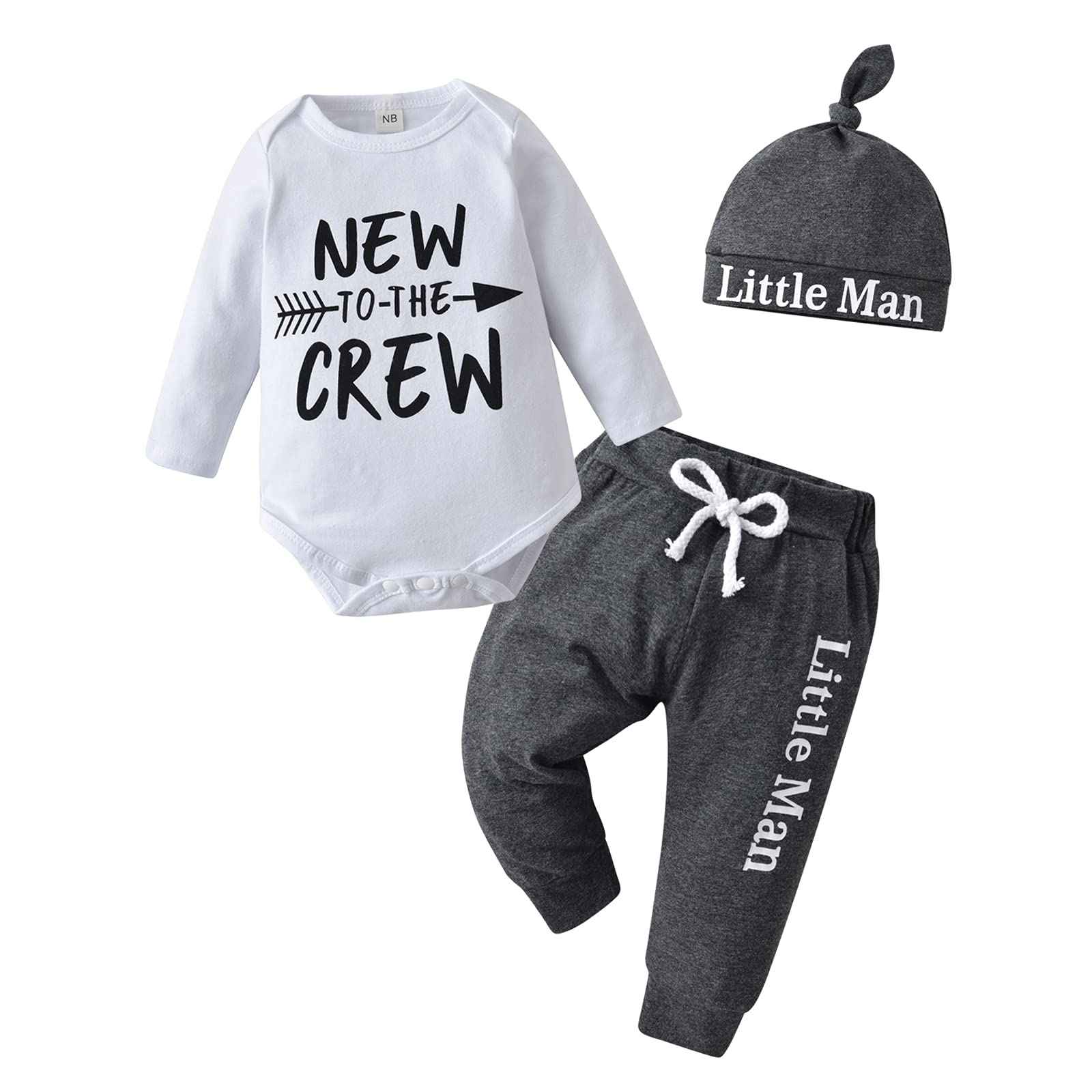 Tinykeke Newborn Baby Boys Clothes Long Sleeve Romper + Hat + Trousers 3-Piece Baby Clothing Set