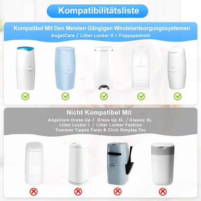 Pack of 9 Nappy Bin Refill Cassettes, NATNAV 4.5 m Refill Film, Nappy Bin Compatible with Litter Locker, Angelcare, Sprout (8 Bags & 1 Refill Cassette)