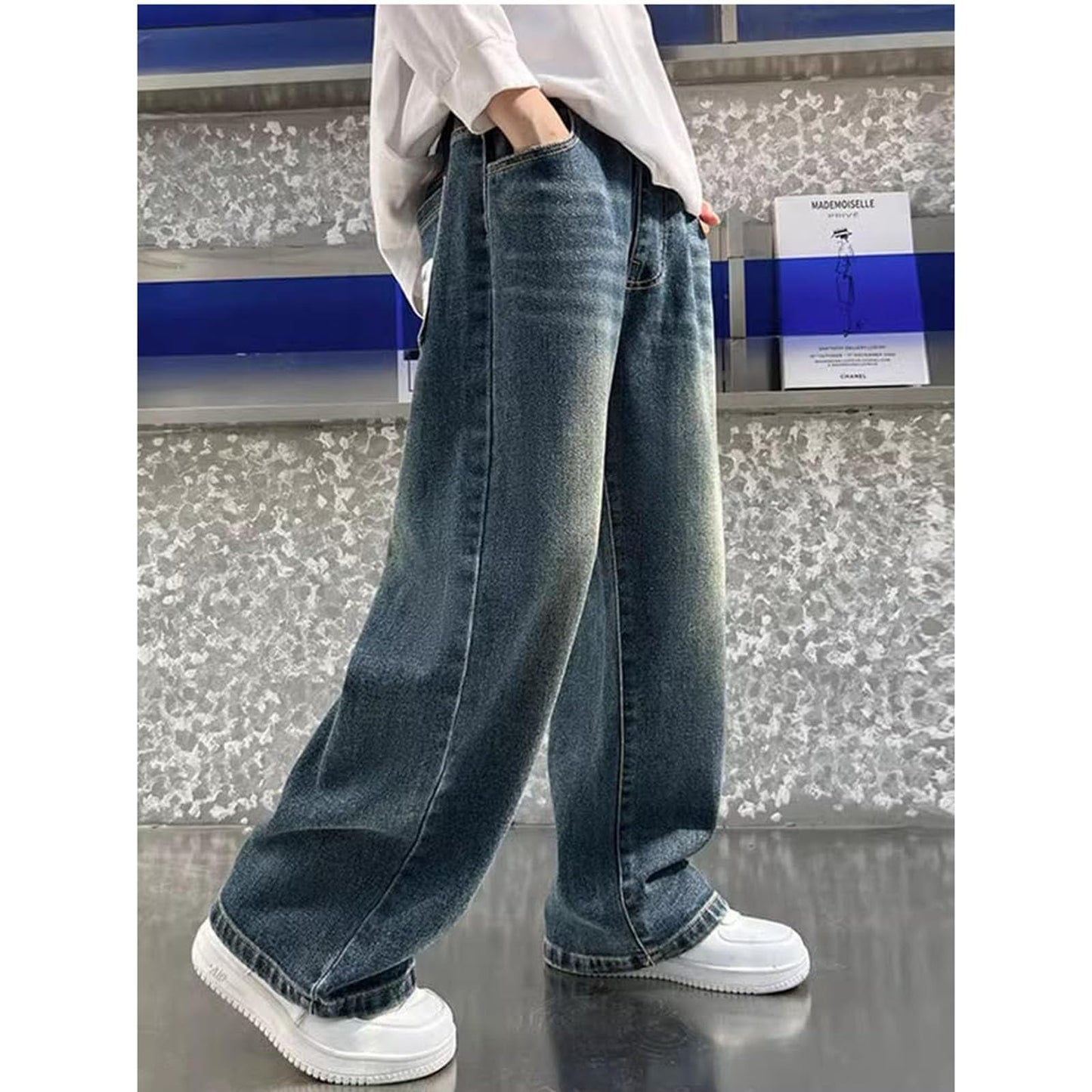 Children's Baggy Jeans Boys Wide Leg Jeans Loose Fit Denim Vintage Trousers Casual Wide Leg Jeans Streetwear Outdoor Vintage Loose Fit Baggy Jogging Bottoms Boys Black Trousers Cargo Trousers Pants