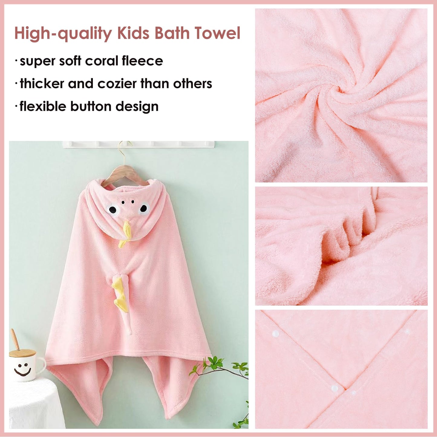 decalsweet Bath Towels for Kids, Large Softness and Absorbent Hooded Baby Bath Towel, Coral Fleece Children's Towel for Bathrobe Boys and Girls, 70 x 140 cm (Blue Elephant) 