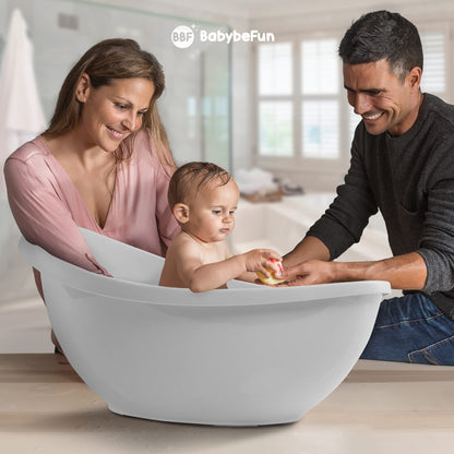 BabybeFun Baby Badewanne mit Badewanneneinsatz für Neugeborene [Testsieger] Rutschfeste Babybadewanne für Babys und Kleinkinder [0-12 Monate] Babywanne für Dusche Badewanne Weiß