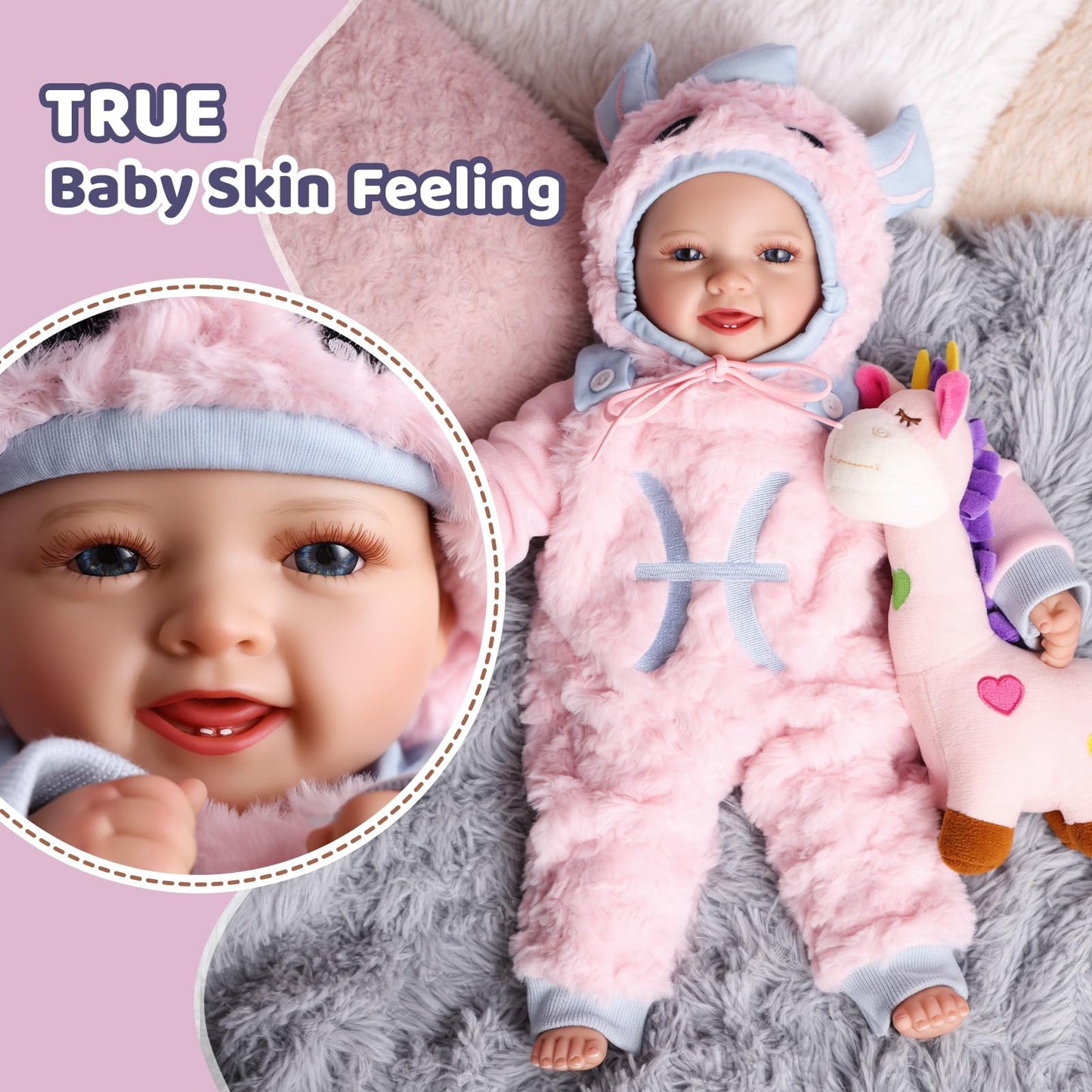 BABESIDE Baby Puppe - 43 cm / 17 Zoll Mädchen Babypuppen mit Stoffkörper - Babypuppe Mit Bezauberndem Outfit, Schnuller Und Babyflasche Als Geschenk FüR Kinder Ab 2 Jahren