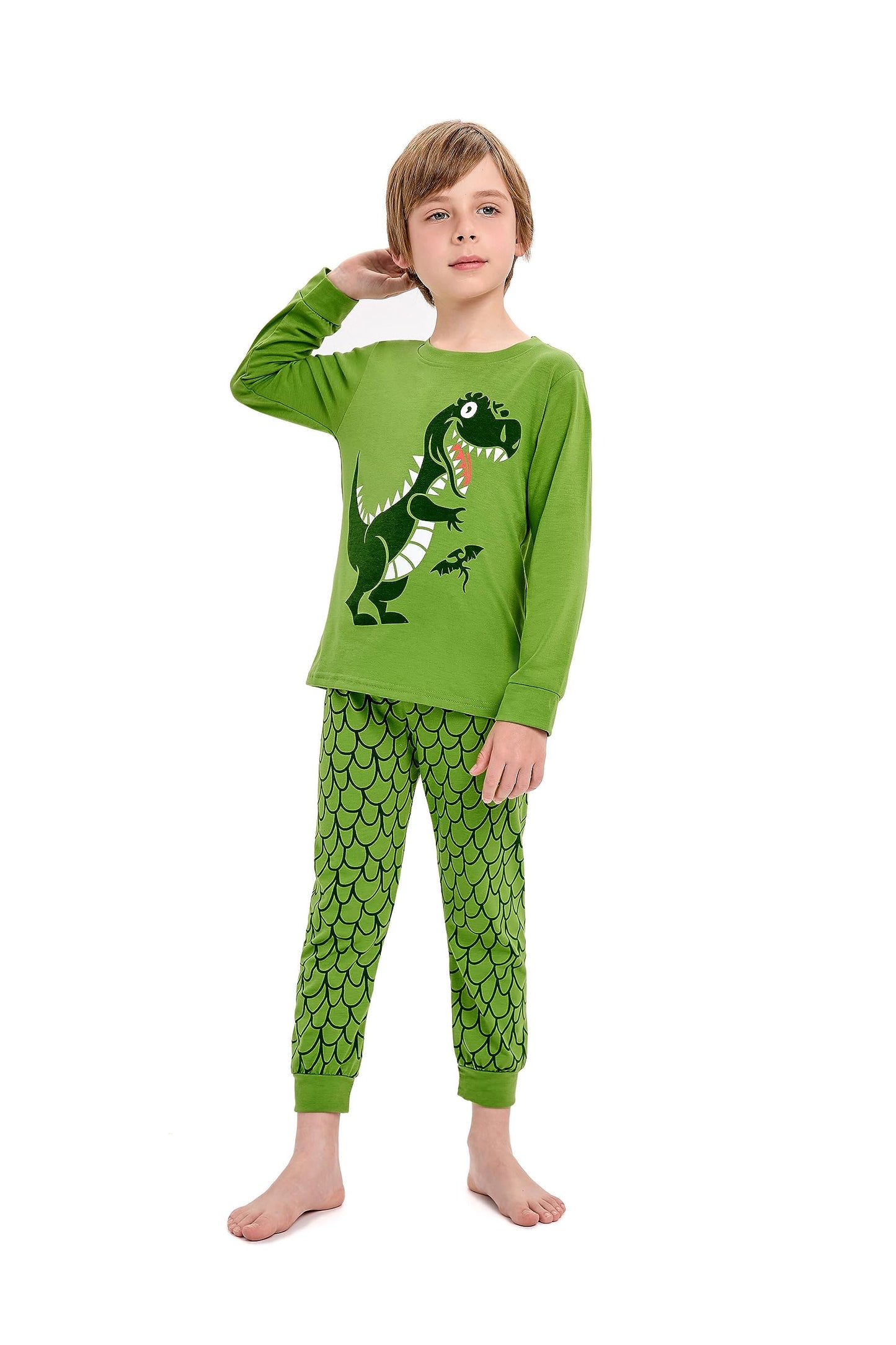 Dinosaurier-Pyjamas für Jungen, lange Nachtwäsche aus Baumwolle, Pyjamas für Kinder