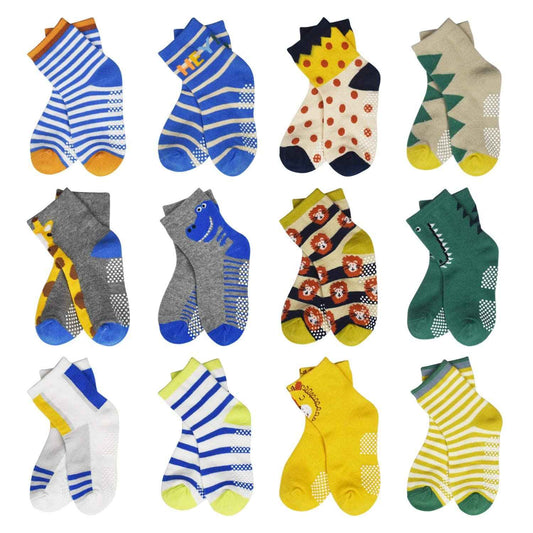 HYCLES Baby ABS Socks Children 0-7 Years 12 Pairs Stopper Socks Children Non-Slip Socks Child Boys Girls 23-26 27-30 Toddler Socks Baby