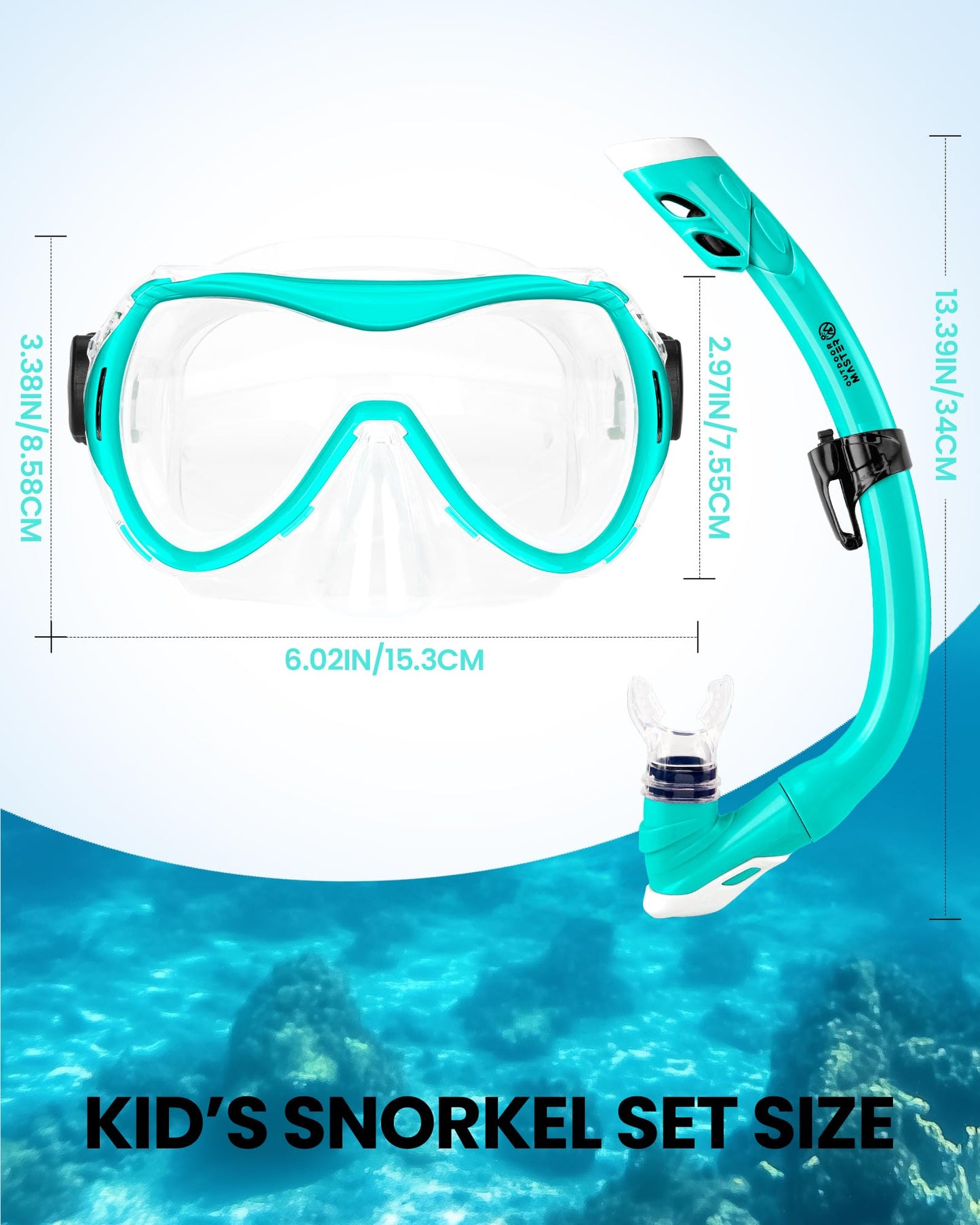OutdoorMaster Marlin Children's Snorkel Set, Adjustable Strap, Dry Top Diving Mask, Anti-Fog Snorkel Mask, Children's Swimming Goggles for Boys and Girls, Age 4-14