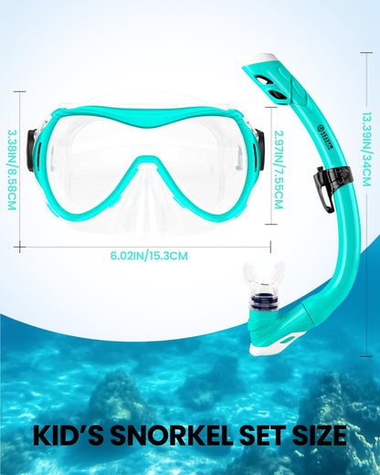 OutdoorMaster Marlin Children's Snorkel Set, Adjustable Strap, Dry Top Diving Mask, Anti-Fog Snorkel Mask, Children's Swimming Goggles for Boys and Girls, Age 4-14