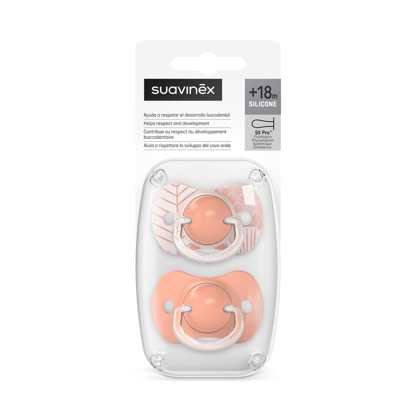 Suavinex, Set mit 2 Schnullern für Babys 0-6 Monate, Symmetrisch, Super weich und flexibel, Dreams Pink, 2er-Pack