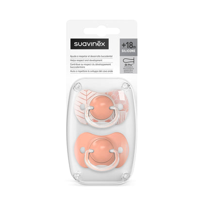 Suavinex, Set mit 2 Schnullern für Babys 0-6 Monate, Symmetrisch, Super weich und flexibel, Dreams Pink, 2er-Pack