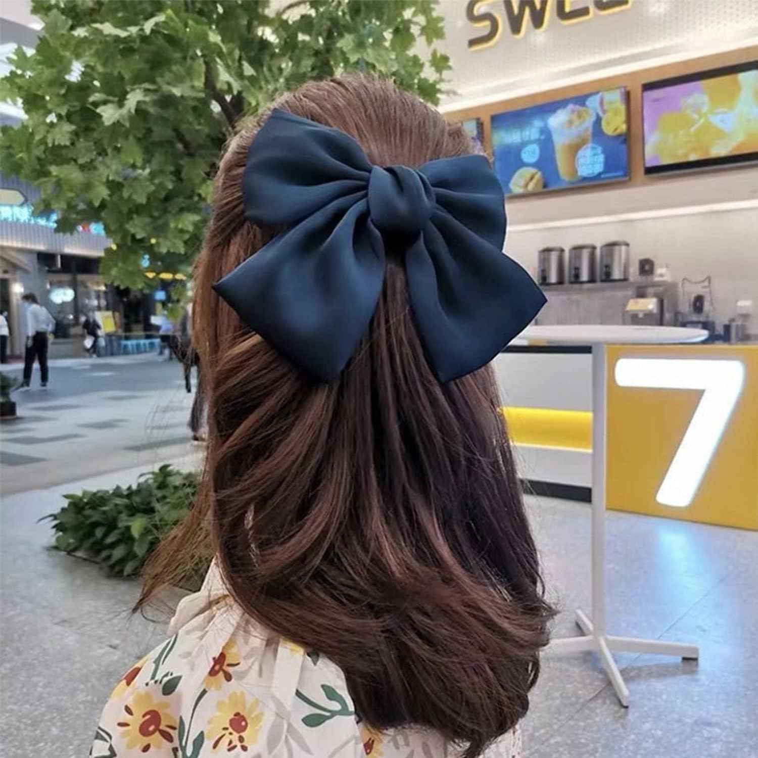 Bow Hair Clip, Pack of 2 Women Hair Bows Large Bow Hair Clip French Hair Clips Girls Hair Clips (Black + White)