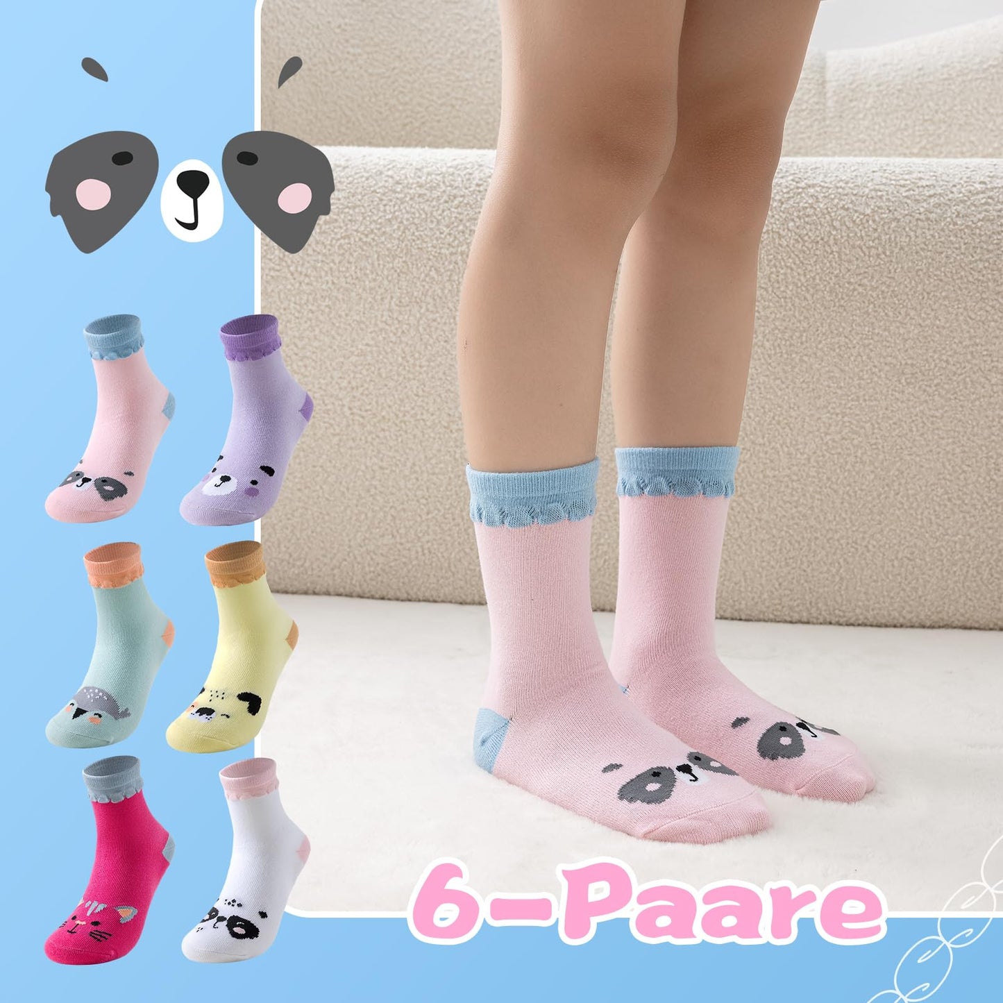 Cirorld Socken Kinder Mädchen Lustige Einhorn Meerjungfrau Tiergesicht Socken Süße Bunte Kindersocken Baumwolle Socken, 2-14 Jahre 6 Paare