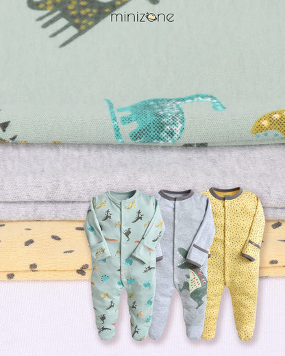 Minizone Baby Schlafstrampler 3er Pack, Pyjamas Langarm Strampler Jungen Mädchen Geschenk 9-12 Monate