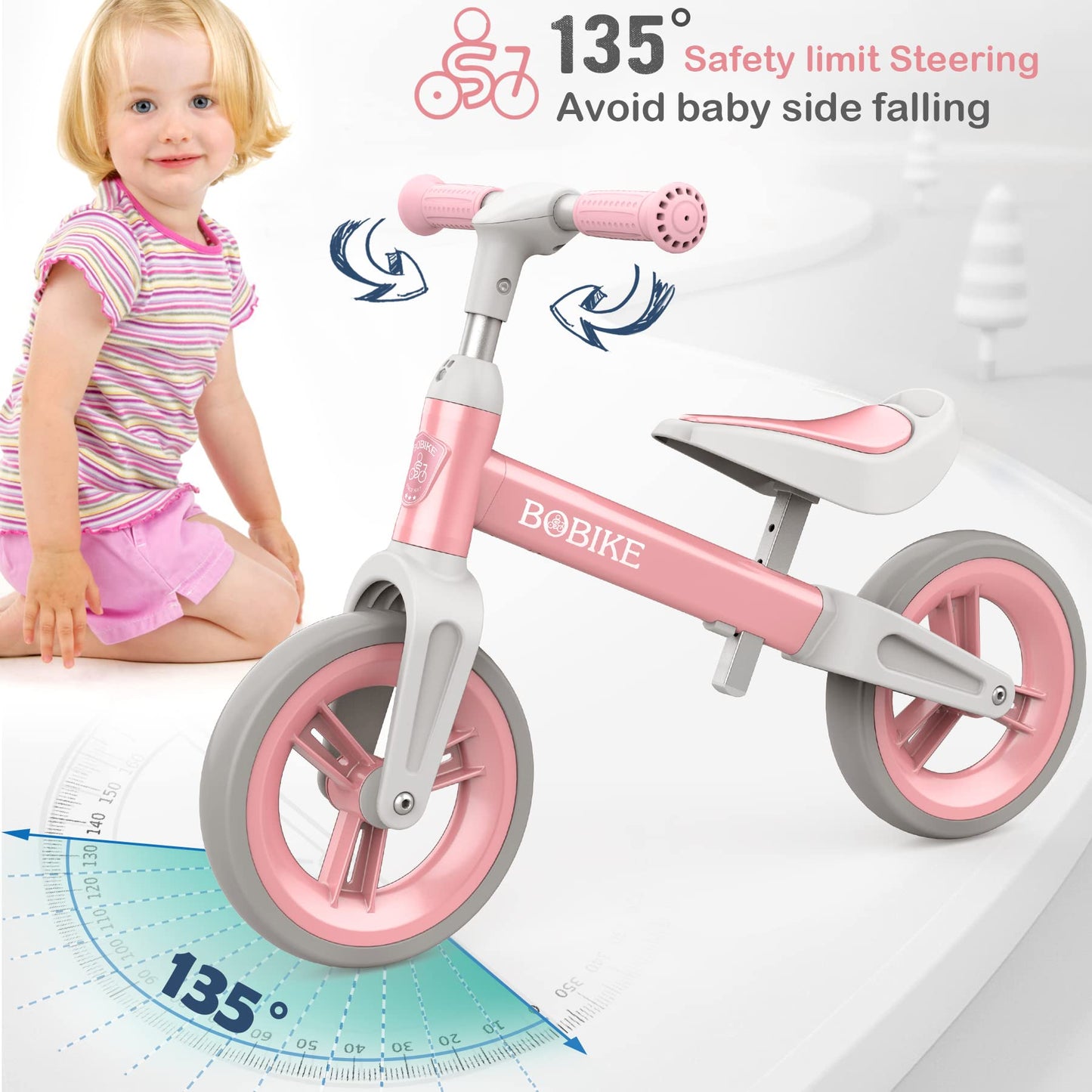MHCYLION Laufrad ab 1.5-4 Jahre bis zu 25 kg, Lenkrad und Sattel höhenverstellbar, Lenkradschloss, Ultraleicht Kinderlaufrad Balance Fahrrad für Jungen Mädchen - Meloni2