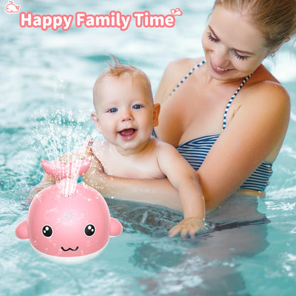 PHNIXGAM Baby Badewannenspielzeug, Wiederaufladbare Licht Up Wal Bad Spielzeug Sprinkler Badewanne Pool Wasser Brunnen Spielzeug für Kleinkinder Kinder, Blau