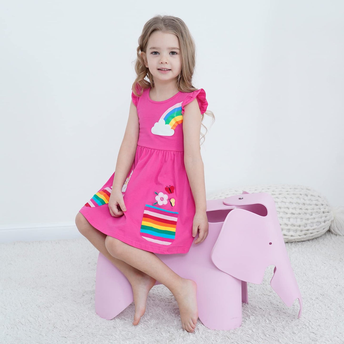 SFreeBo Girls Dresses Unicorn Rainbow Dress Kids Girls Gift Cotton Colourful Dresses for Girls 104 110 116 122 128