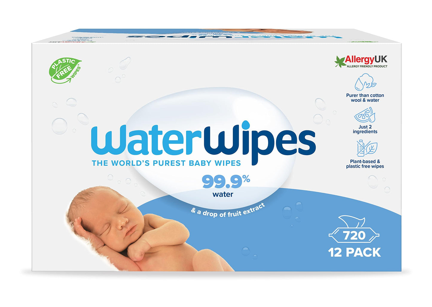 WaterWipes Plastic-Free Original Baby Cleansing Wipes, 360 Wipes (6 Packs), 99.9% Water-Based Cleaning Wipes, Unscented for Sensitive Skin