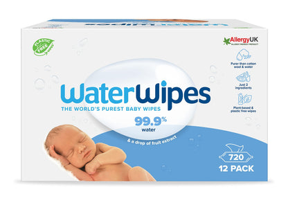WaterWipes Plastic-Free Original Baby Cleansing Wipes, 360 Wipes (6 Packs), 99.9% Water-Based Cleaning Wipes, Unscented for Sensitive Skin