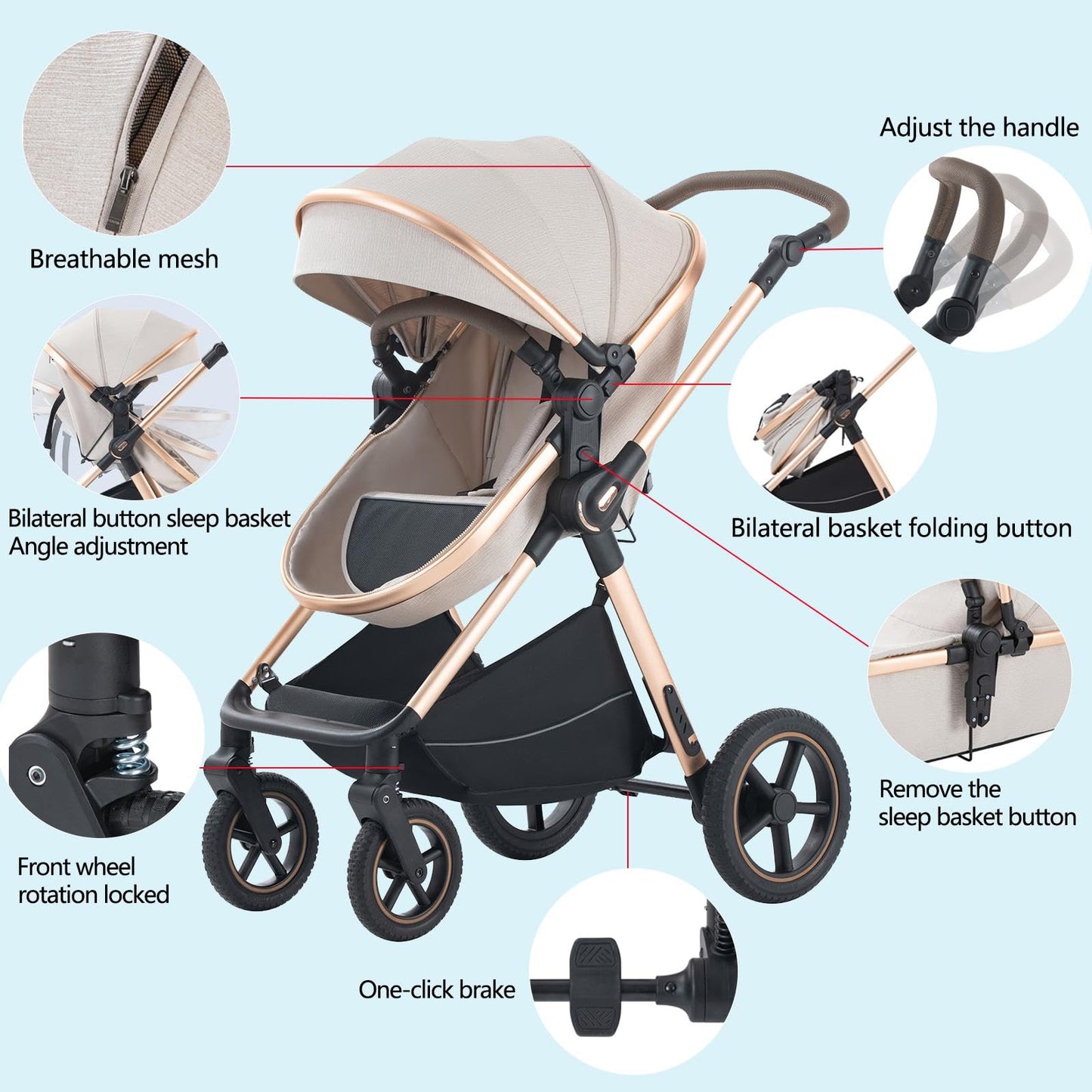 BEBBY 3-in-1 Kinderwagen KombiKinderwagen-Set 2-in-1 Buggy faltbar Luxus Hochlandschaft Neugeborenes Tragbarer Kinderwagen Zusammenklappbarer Kinderwagen Kinderwagen Travel System (D2-DEEPGREY)