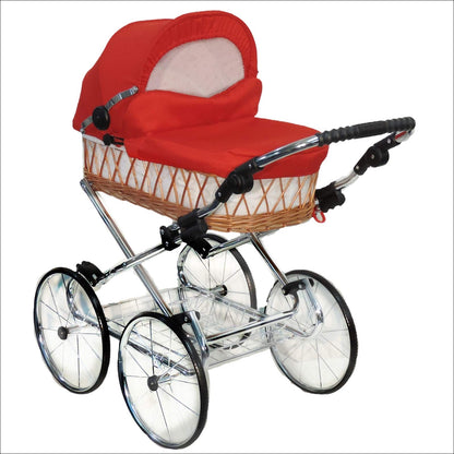 EICHHORN Kinderwagen Wicker Basket Doll's Pram Retro Toy Classic (Basket Natural, Fabric Navy Blue)