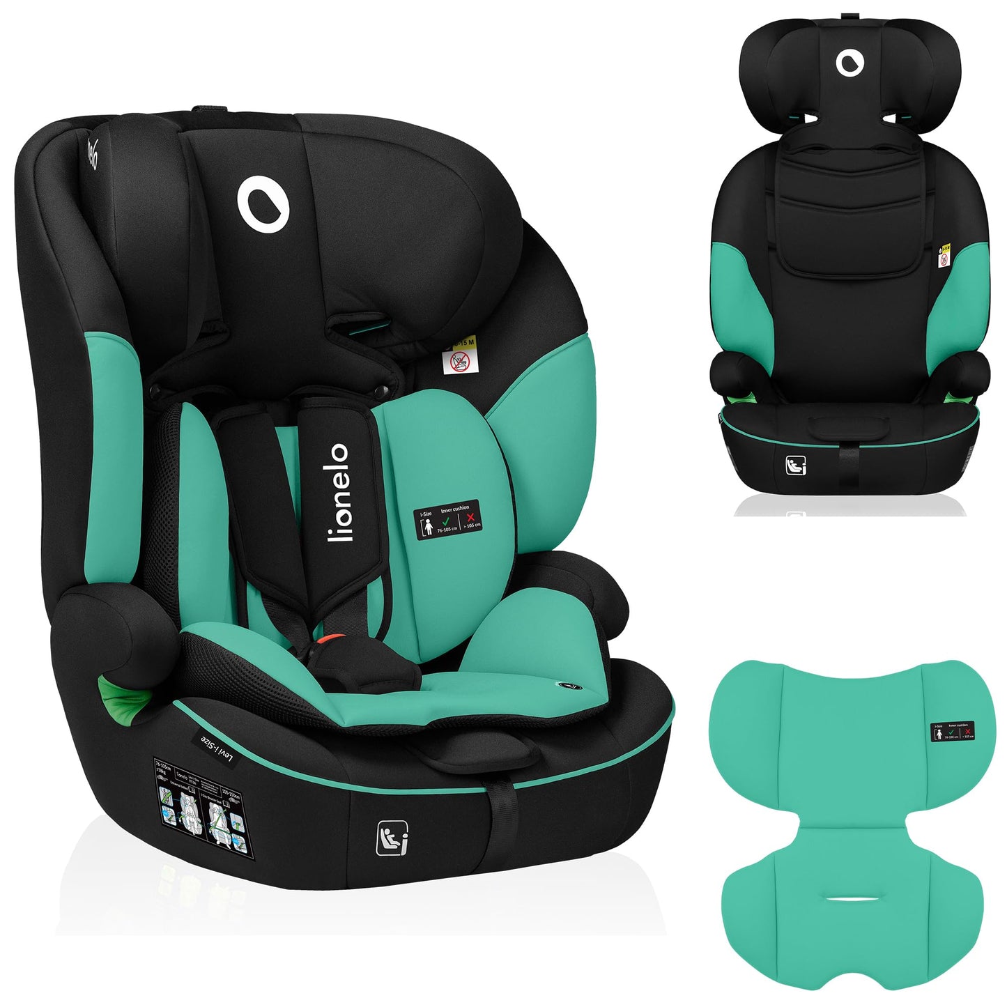LIONELO LEVI I-SIZE 76-150 cm Kinderautositz, Gruppe 1 2 3, Seitenschutz, 10 Grad Kopfstützenverstellung Bequeme Armlehnen Verstellbare Rückenlehne, R129 i-Size