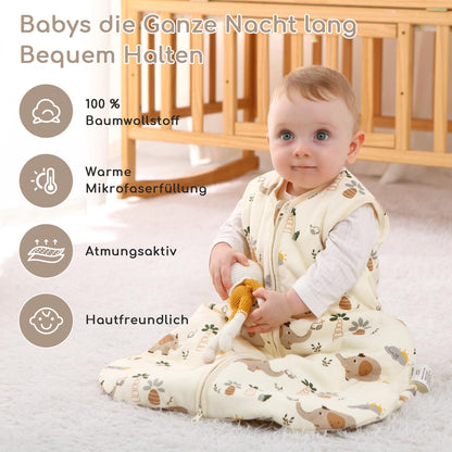 Yukkidds Baby Summer Sleeping Bag, 100% Cotton, 0.5 Tog, beige elephant, 0 - 6 months